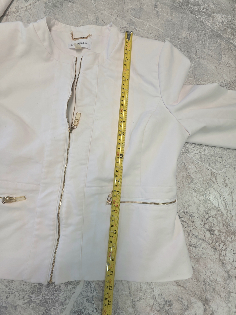 Calvin Klein Cream Zip-Front Blazer Jacket - Picture 8 of 8
